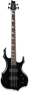 Fojill Cool Shape Full Size Standard Electric Bass Guitar Four 4 String Right Hand Handed Basswood Body European Maple Neck Genuine Rosewood Fretboard Fingerboard with Gig Bag Strap CableFCB-60BK