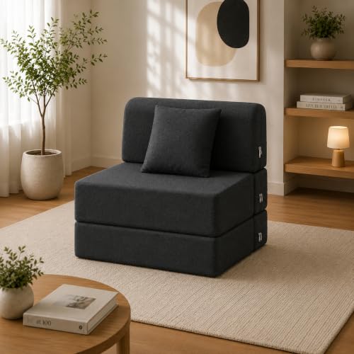 Image of Rhythm Foldable Sofa Cum Bed | 1 Seater Sofabed with 1 Cushions High-Density Foam 3-in-1 Convertible Sofa Cum Bed for Living Room & Bedroom | Jute Fabric Washable with 3 Years Warranty (72x36)