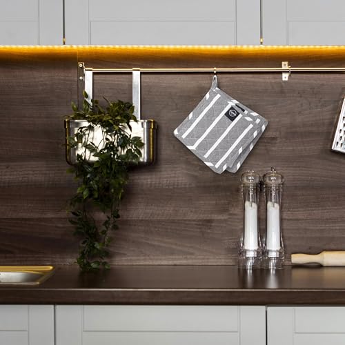 Image of Encasa XO Oven Microwave Pot Holders Trivets 21 cm (2 pc) for Kitchen Cooking & Baking - Heat Resistant, Thick & Safe, Protection of Hands from Hot Utensils, Grill, BBQ - Roma Grey Stripes