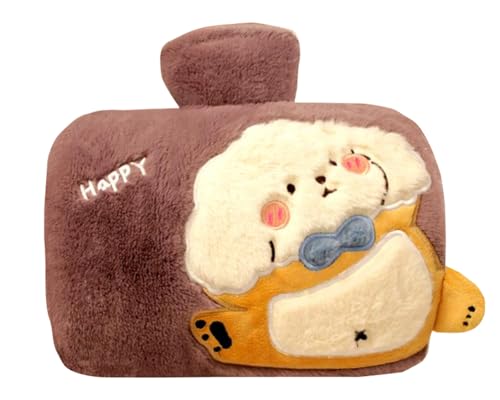 Hot Water Bottle with Cover, 1200ML Hot Water Bag for Hot and Cold Compress, Hand Feet Warmer for Winter Dog-Purple