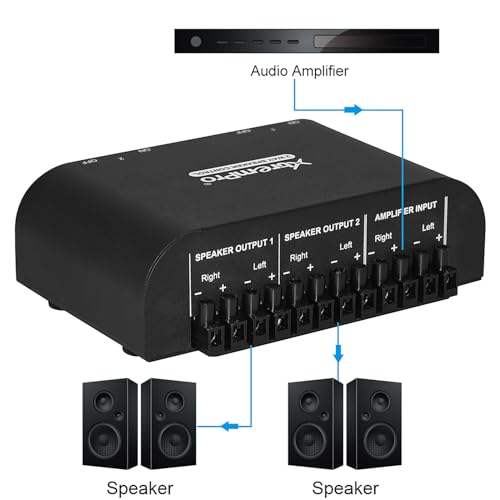 Image of 61049 2 or 4 Way Speaker Switch, 1 in 2 Out or 1 in 4 Out Way Pair Stereo Speaker Selector W /Screw Type Connections Metal Non-Slip Box - Black (1 x 2 Way)