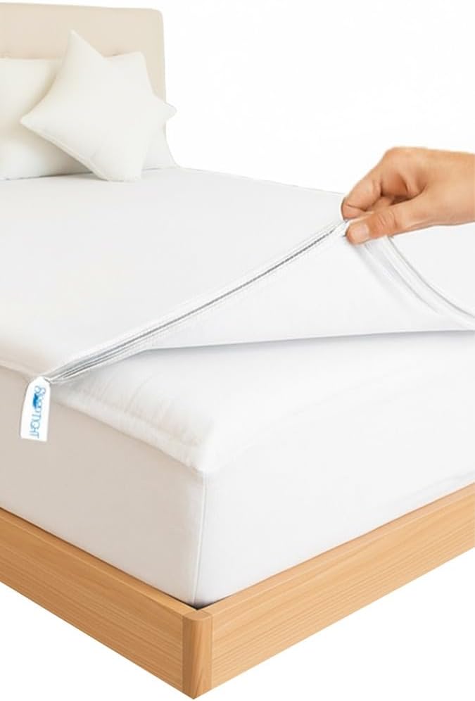 Sleep Tight Zipper Fitted Sheet Set – Includes 1 Fitted Base & 2 Zip Sheets – 100% Cotton, 600 Thread Count, Zip Sheet Set, Extra Deep Pockets (15”)(White, Queen)