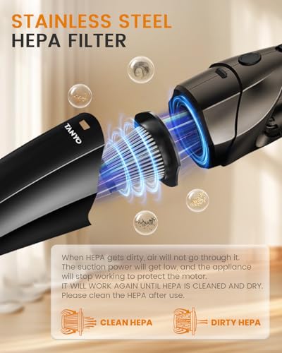 TANYO Handstaubsauger Akku, 12000Pa Kabellos Tragbar Handstaubsauger mit Waschbar HEPA-Filter, Mini Auto Staubsauger Stark Für Auto, Haus & Tierhaar Reinigung, Küche(Schwarz Braun)