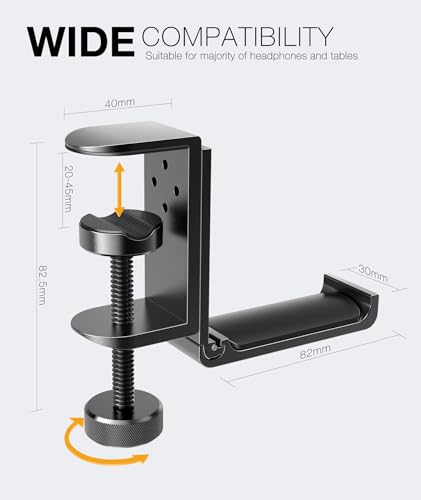 New Foldable Headphone Stand Hanger Holder Aluminum Headset Soundbar Stand Clamp Hook Under Desk Space Save Mount, Universal Fit Gaming Headphones, Black - Image 6