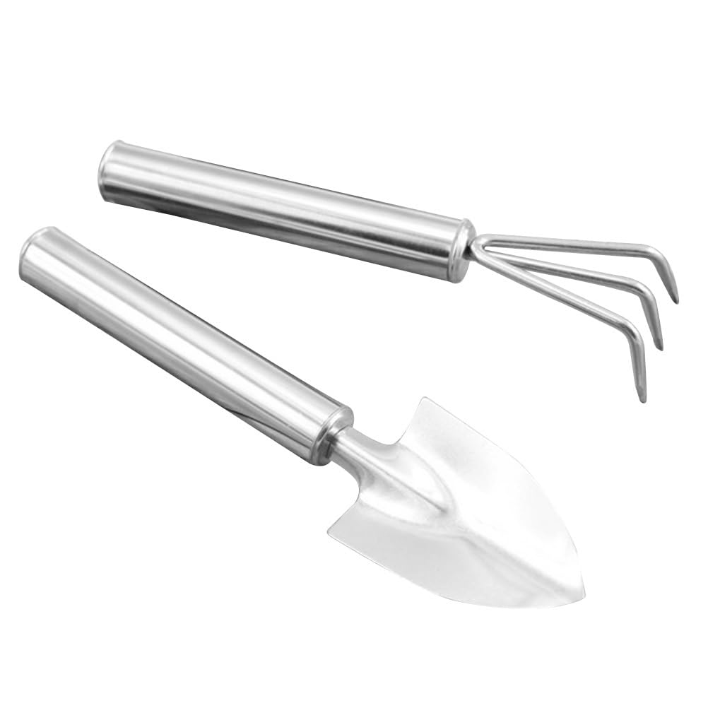 Milisten Mini Gartenwerkzeug Set Aus Edelstahl - 2-Teiliges Set Mit Schaufel Rechen Und Kelle FüR Bonsai Blumen Und Zimmerpflanzen Ideal FüR Die Gartenpflege