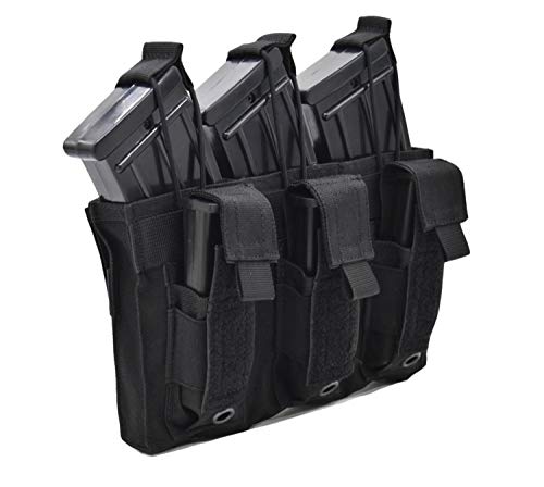 Jffcestore Upgraded Version Tactical Triple Pistol and Rifle Mag Pouch Kangaroo Magazine Pouch Holds M4/M16 Mag Optional Multicam Black Green DE 4 Color(Triple Black)