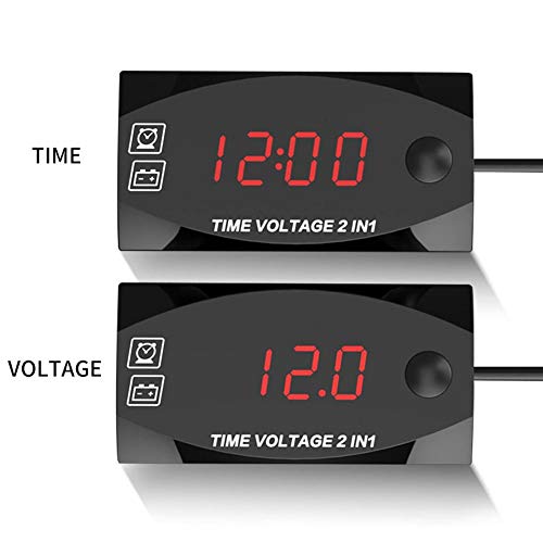 Gorgeri Motorcycle Voltmeter, Multifunctional Motorcycle Voltmeter Waterproof Electronic Clock Gauge 2-In-1 Led Meter(Red) #TOP4
