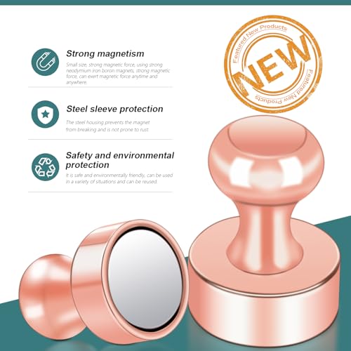 22 Pack Fridge Magnets, Rose Gold Strong Magnets for Whiteboard, Push Pin Refrigerator Magnets Small Strong Rare Earth Magnets Neodymium Magnet for Office, Classroom, Kitchen, Home by MAGXCENE - Used condition - Image 2