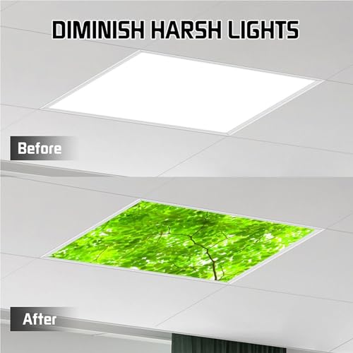 Image of 2 Pack Fluorescent Light Cover for Ceiling Light Classroom- Tender Green Magnetic Light Cover Fluorescent Light Shade Panel, Decorative Film Filter for Reducing Harsh Glare Flicker Home Decorations