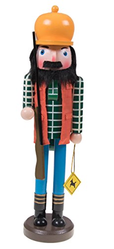Traditional Wooden Collectible Hunter Nutcracker, Festive Christmas Décor, 15 Inch Tall Perfect for Shelves and Tables, 100% Wood