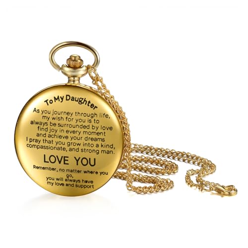 JewelryWe Quartz Analog Pocket Watch: Women Gold to My Daughter