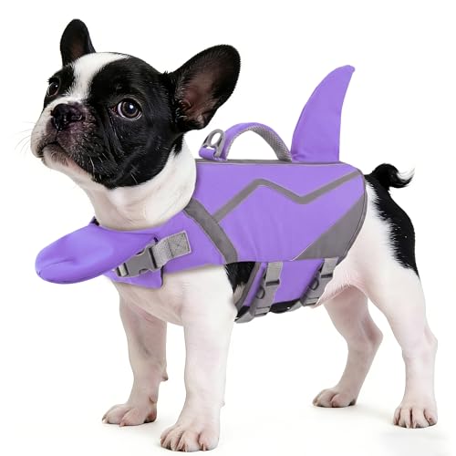 Petglad Shark Dog Life Jacket, Adjustable Dog Life Vest with Chin Float & Handle, Ripstop High Buoyancy Swim Vest for Small Medium Large Dogs - Lilac, XL Lilac X-large