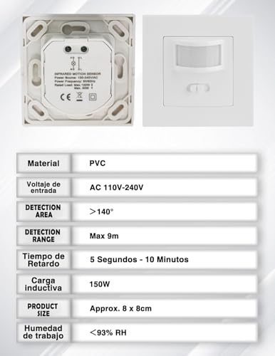 ZLXHDL Lichtschalter mit Bewegungsmelder, Empfindlichkeit und Verzögerung einstellbar, 2-Draht-EIN/Aus und 3-Wege-PIR-Betriebs- und Funktionssteuerungseinstellungen, Bewegungsmelder, 110V-240V