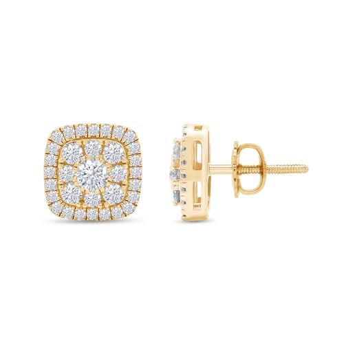 SAVEARTH DIAMONDS 1 1/4 Carat Round Cut Moissanite Diamond & Lab Grown Diamond Cushion Frame Halo Cluster Stud Earrings In 14k Gold Over Sterling Silver (1.25 Cttw)