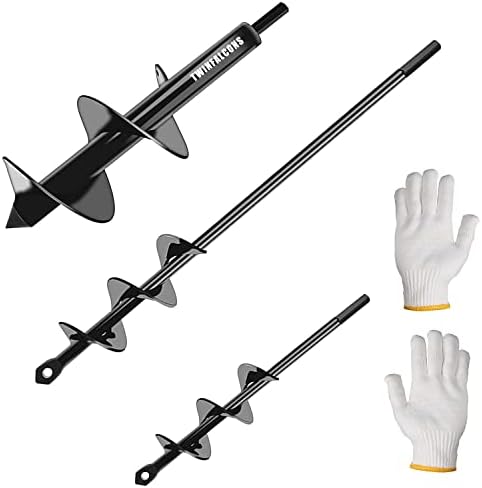 Auger Drill Bit for Planting 3PCS, Garden Auger Spiral Drill Bit Post Hole Auger Digger Adapter for 3/8” Hex Drive Drill Rapid Planter Tool with Garden Gloves