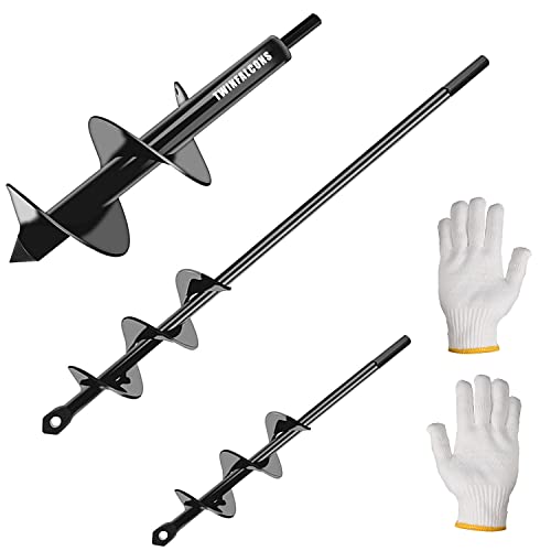 Auger Drill Bit For Planting 3Pcs, Garden Auger Spiral Drill Bit Post Hole Auger Digger Adapter For 3/8” Hex Drive Drill Rapid Planter Tool With Garden Gloves #TOP3