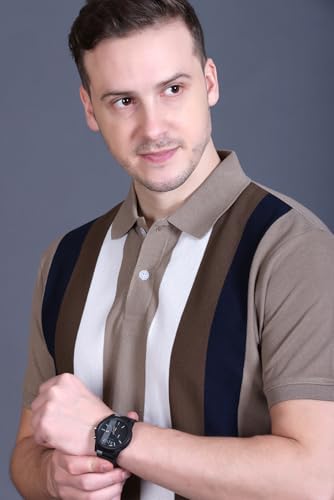 Image of GODFREY Striped Tshirt Shirts Men Cotton Polo T Shirt for Man with Pocket - Regular Fit Half Sleeve Collar T Shirts for Men