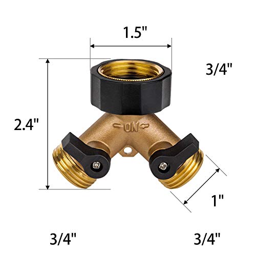 Hose Splitter 2 Way Y Valve Water Hose Connector, Heavy Duty Solid Brass Shut off Garden Hose Splitter Adapter Fit for All Standard Faucet and Garden Hose