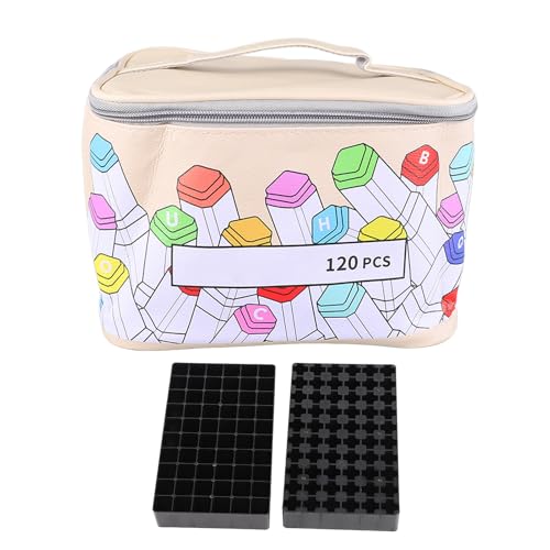 Septpenta Sac Fourre Tout de Rangement pour Marqueurs, Étui pour 120 Marqueurs, Organisateur Multifonctionnel À Fermeture Éclair, Sac Transport, Grande Ouverture, Étui Cuir PU Marqueurs