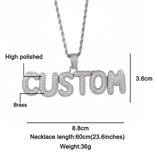 Feel Style Bubble Custom 4 Letter Necklace Iced Out Customized Name Pendant Silver Initials Necklace With 24 Inch Rope Chain Hip Hop Jewelry For Men Women #TOP2
