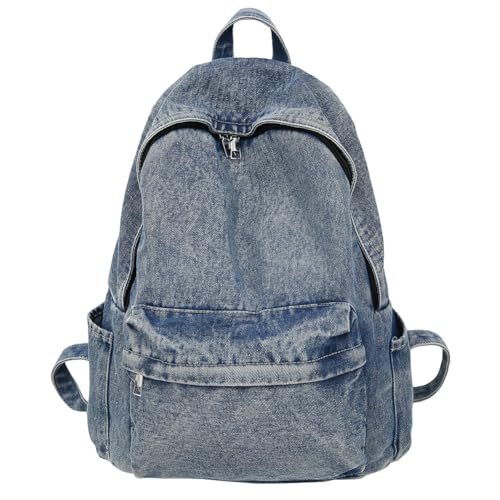 Fiorky Backpack, Denim Backpack for Women Men Multi-pocket Shoulder Bag Zipper Retro Rucksack Solid Daypack Travel Gym Bag for Daypack Casual And Travel