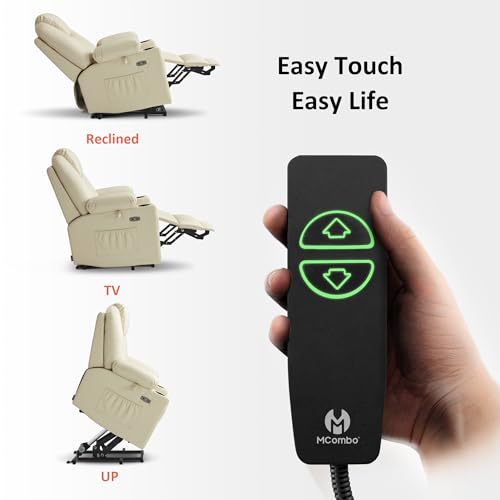 Image of MCombo Large Power Lift Recliner Chair with Massage and Heat for Tall Elderly People, 3 Positions, Cup Holders, and USB Ports, Faux Leather 7516 (Large, Cream White)