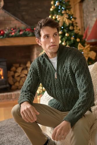 Image of Aran Crafts Men's Irish Soft Cable Knitted Zip Neck Jacket (100% Merino Wool)