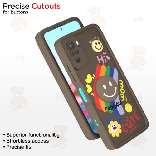 Image of Pikkme Back Cover for Redmi Note 10 / Note 10s / Note 11 SE | Soft Silicone| Cute Rainbow Smile & 3D Cartoon Flower Design | Shockproof Raised Camera Protection Bumper Case (Brown)