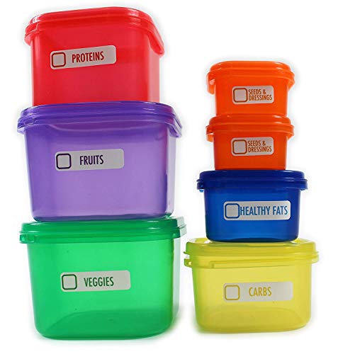 Image of LETTUCE EAT ® 7 PIECE Portion Control Container Set - for Diet/Meal Preparation/Colour-Coded/No-Measuring System/Healthy Living