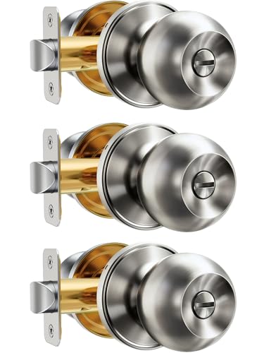 Veise 3 Pack Privacy Interior Door Knobs for Bed & Bathroom,Satin Nickel