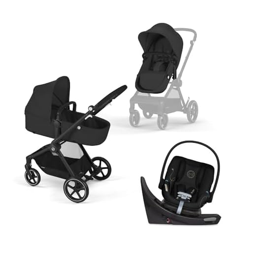 Cybex EOS 5-in-1 Travel System Stroller + Lightweight Aton G Swivel Infant Car Seat, Moon Black, Black Frame