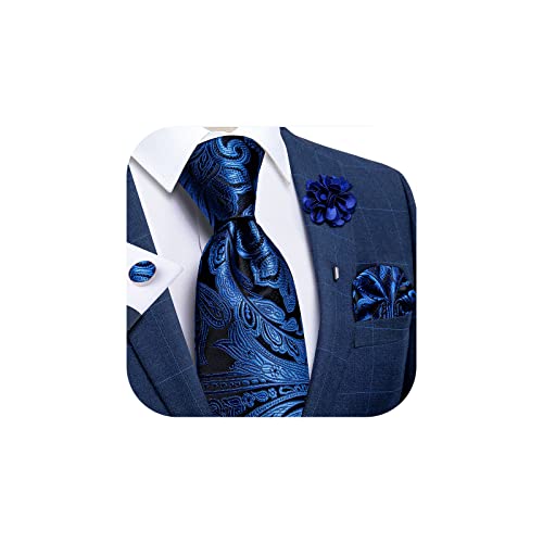 Image of DiBanGu Silk Ties for Men Necktie and Lapel Pin Brooch Set Formal Woven Paisley Plaid Striped Solid Tie Wedding Party