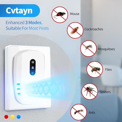 2026 Cvtayn Upgraded Ultrasonic Pest Repellent Indoor Repeller, Mouse Traps, Repellent Roach, Mouse, Bugs, Mosquito, Mice, Spider, Ant, Rodent Repellent Ultrasonic Plug in, 3 Mode Switching, 6 Packs - Image 3
