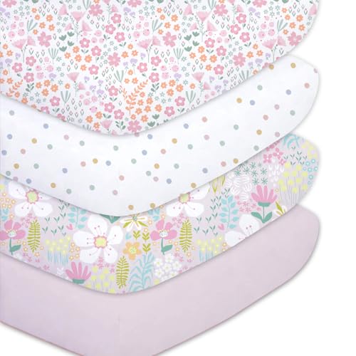 Image of Little Grape Land 4PK Crib Sheets for Girls,Soft Microfiber Mattress Cover | Standard Size 28x52'' Crib Mattress, Super Soft & Breathable,Perfect Fit,Charming Design,Floral /Blossom /Dots /Blush Pink