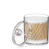 Acrylic Qtip Holder Dispenser for Cotton Swabs, Balls, Pads, Floss Picks- Small Clear Plastic Canister Apothecary Jar Set, Bathroom Essentials Accessories Decor