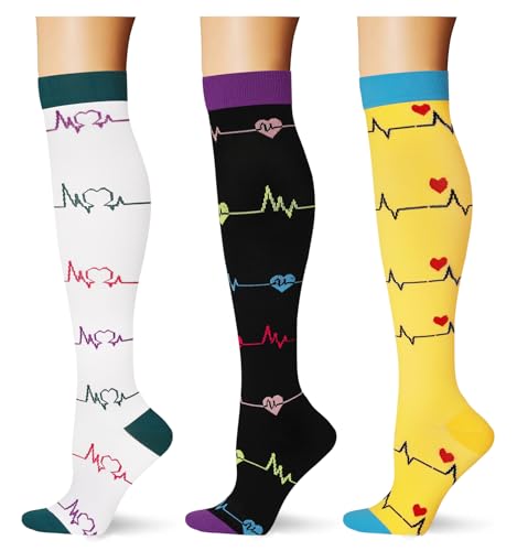 Image of (3 pairs) Compression Socks 20-30 mmHg Long Knee High Socks for Women Men Support Athletic Travel Daily Wear