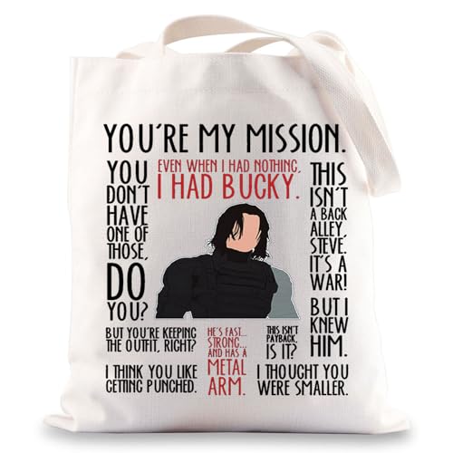 BWWKTOP Bucky Tote Bag Superheros Barnes Fans Gift Even When I Had Nothing White Wolf Shoulder Bag Bucky Merch (You're My Mssion)