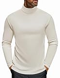 Ekouaer Men's Turtleneck Long Sleeve Turtle Neck Shirts Basic Lightweight Undershirt Thermal Pullover Sweater Beige M