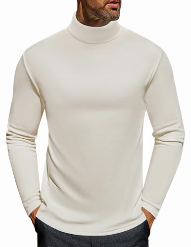 Ekouaer Men's Turtleneck Long Sleeve Turtle Neck Shirts Basic Lightweight Undershirt Thermal Pullover Sweater Beige M