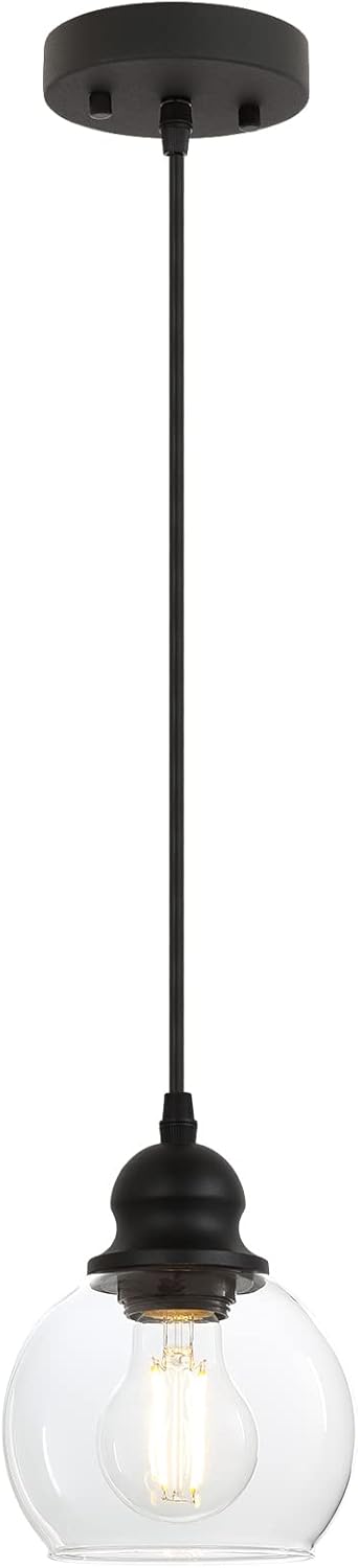 Modern Pendant Light Fixtures, Industrial Hanging Ceiling Lamp with Clear Glass Shade, Vintage Black Pendant Lighting for Kitchen Island Living Room Hallway Bedroom Dining Hall Office Bar Farmhouse - - 