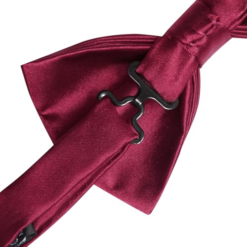 Image of Solid Color Bow Ties for Men Silk Pre-tied Tuxedo Bowtie Set 4PCS | Pre-tied in 3 seconds,adjustable 4PCS bow tie and pocket square cufflinks lapel pin set,wedding,formal,party,prom,graduation