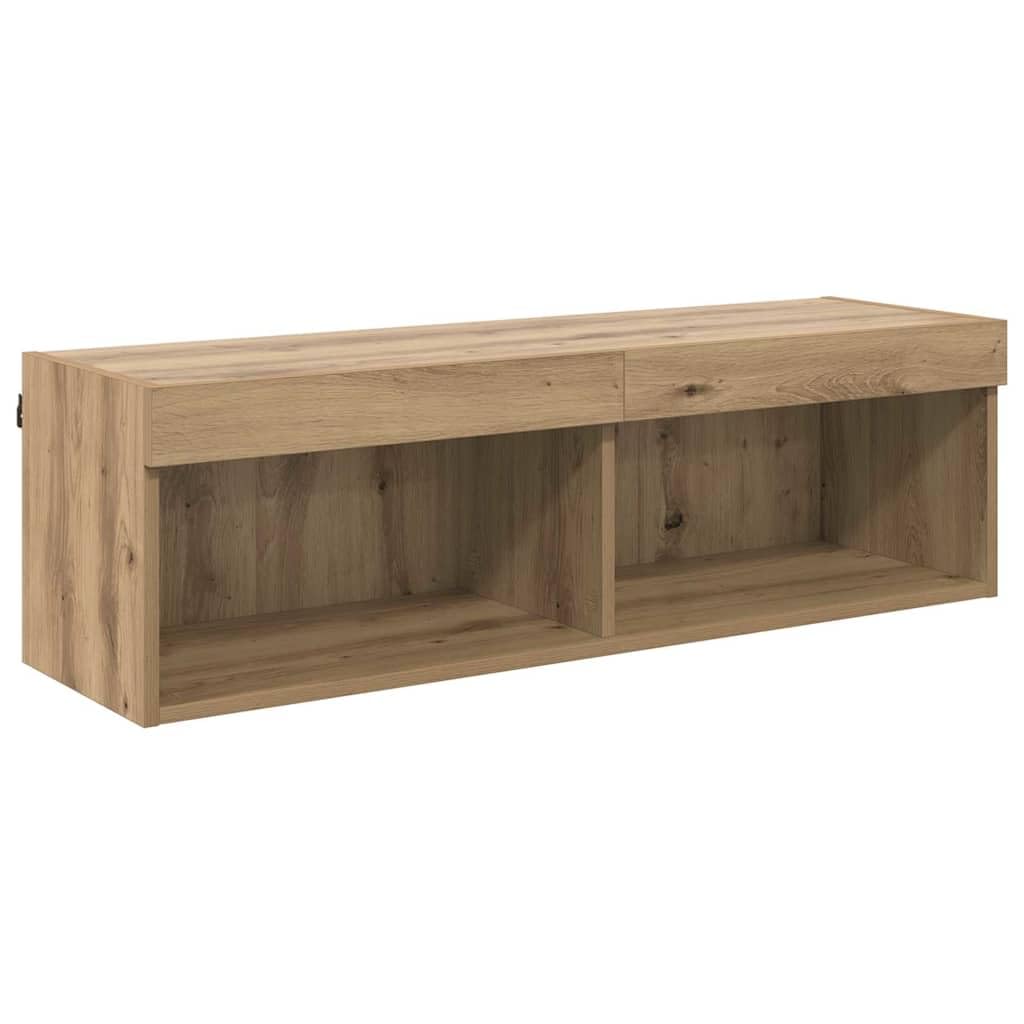 Szafka RTV wisząca LED z oświetleniem LED Dąb rzemieślniczy 100x30x30 cm nowoczesna półka pod telewizor do salonu z drzwiami i miejscem do przechowywania mebel na ścianę