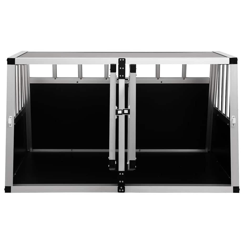 Hundetransportbox mit Doppeltür aus Aluminium und MDF 89 x 69 x 50 cm, leicht und sicher für mittelgroße Hunde, ideal als Hundeunterkunft im Auto mit guter Belüftung