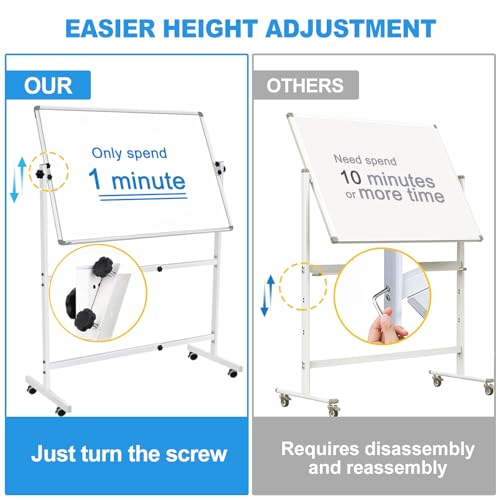 BSTPCOO Dry Erase Board with Stand 36"x24", Height Adjustable Mobile White Board with Stand Rolling Magnetic Whiteboard on Wheels Standing Whiteboard Including 1 Eraser, 2 Markers and 20 Magnets