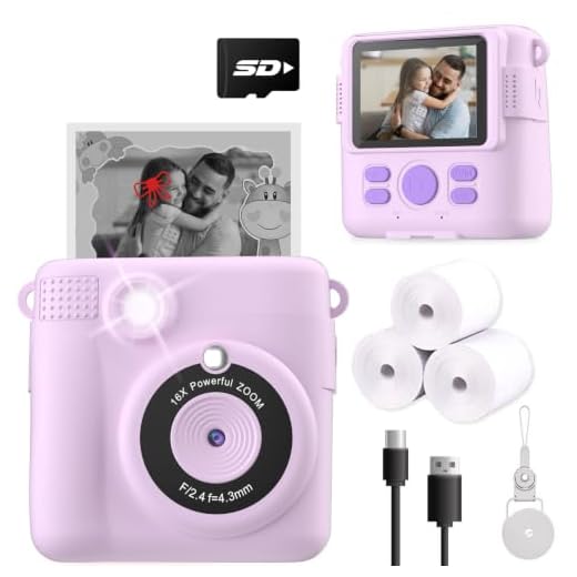 ESOXOFFORE Instant Print Camera for Kids, Christmas Birthday Gifts for Girls Boys Age 3-12,Kids Digital Cameras for Toddler, Portable Toy for 3 4 5 6 7 8 9 10 Year Old Girl with 32GB SD Card-Purple