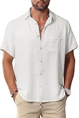 Men Button Short Sleeve Shirts White