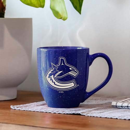Image of Rico Industries NHL Hockey Vancouver Canucks Royal Personalized 16 oz Team Color Laser Engraved Speckled Ceramic Coffee Mug