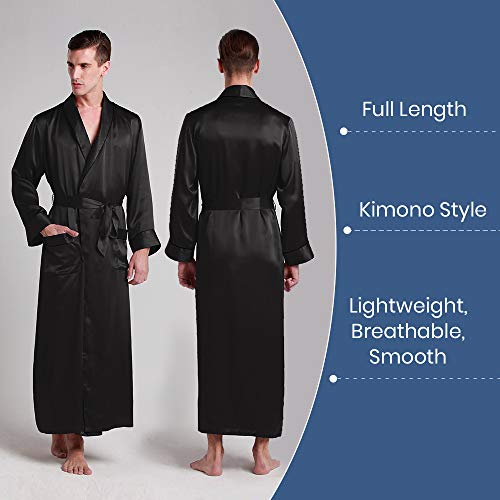 LilySilk Mens Silk Robe Bath Robes Luxury Contrast Full Length 100 Silk Male Long2
