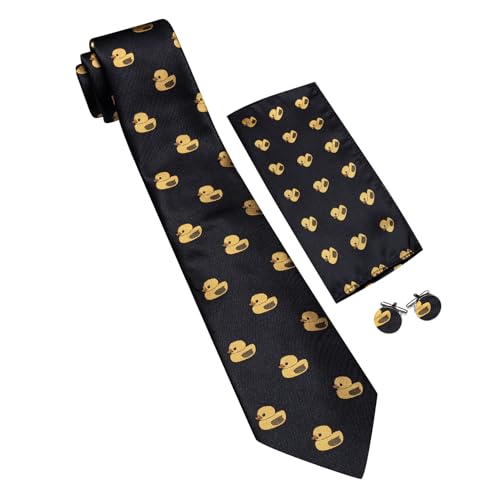 Image of Barry.Wang Fun Animal Ties for Men Designer Handkerchief Cufflink WOVEN Casual Necktie Set Festival