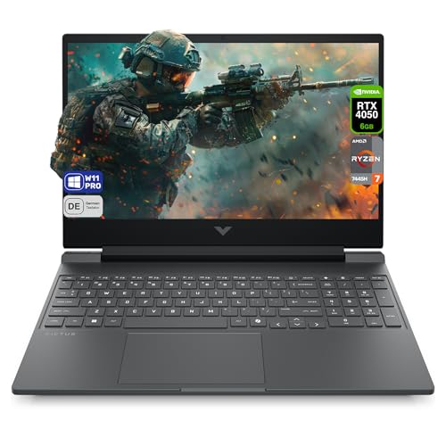 HP Victus 15 Gaming Laptop, AMD Ryzen 7 7445H, 32 GB DDR5 RAM, 1 TB PCIe SSD, 15.6' FHD (1920x1080) Display, NVIDIA GeForce RTX 4050, Deutsches Tastatur-Layout, Windows 11 Pro, Mica Silver